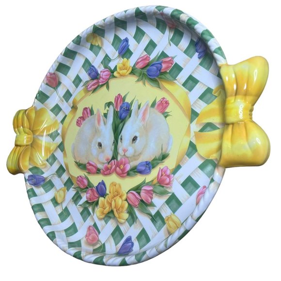 Vintage Easter Bunny Tray Decor Colorful 1990s Molded Plastic 15 in - Picture 2 of 4